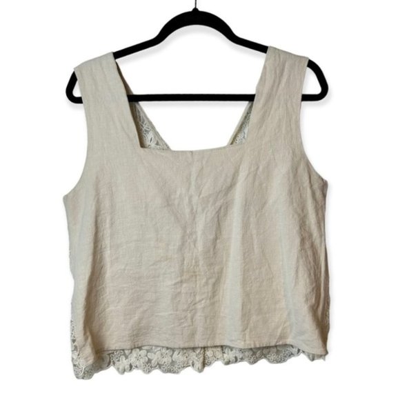 ZARA Cottage Core Linen & Lace Button Down Vest - Picture 2 of 4